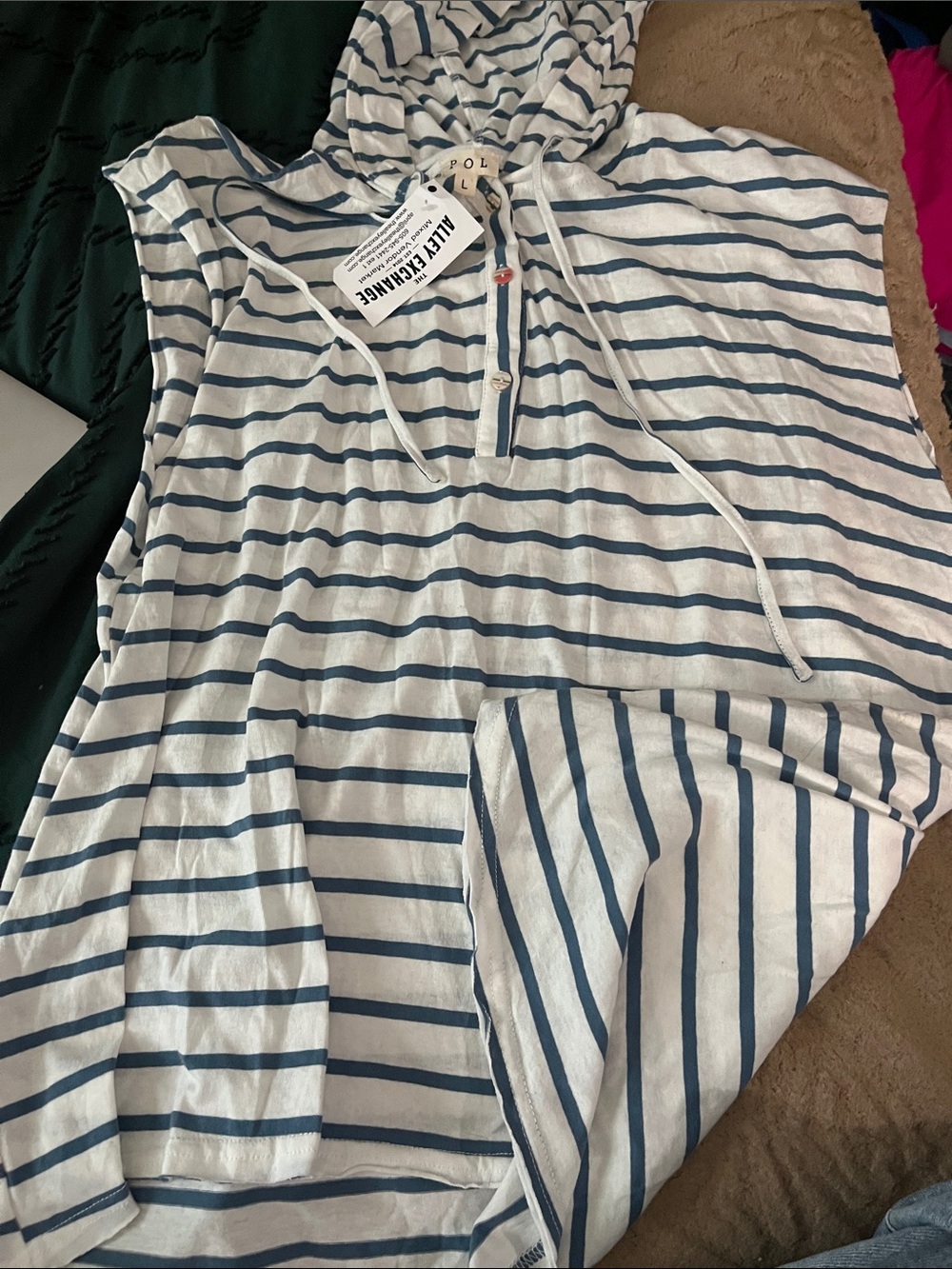 NWT POL Sleeveless Striped Hooded Tunic - Blue & White